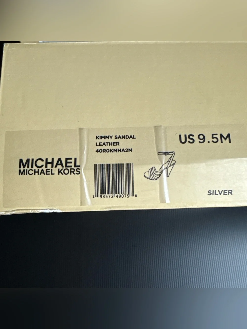 NIB Michael Kors Silver Leather Kimmy Strappy Sandal Heels Women’s Size 9.5